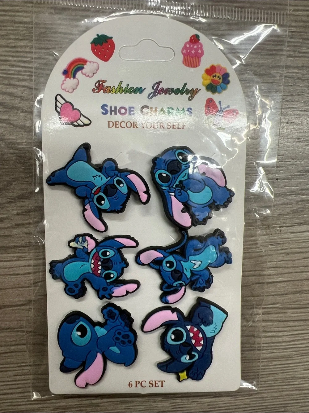 Fashion Jewelry Blue and Pink Cartoon Stitch Shoe Charms - 6 Pc Set